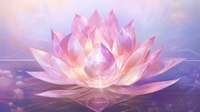  A Painting Of A Pink Lotus Flower Floating On Water With A Blue Background.  Generative Ai