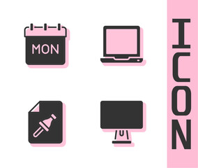 Poster - Set Computer monitor, Calendar, Note paper with push button and Laptop icon. Vector