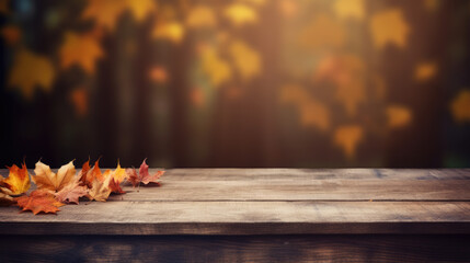 Canvas Print - Empty wooden table with autumn background