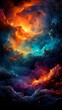 Sky and Colorful Clouds. Nebula Rainbow Stars. Fantastic Sky with Color Clouds. Phenomenal Light. Astral Night. Generative AI. 