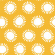 Abstract white suns seamless pattern on yellow background. Geometric circle repeat pattern in minimalist style. Farbric, paper, clothing summer design.