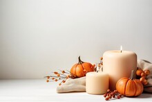 Autumn Table Setting With Pumpkins And Candles