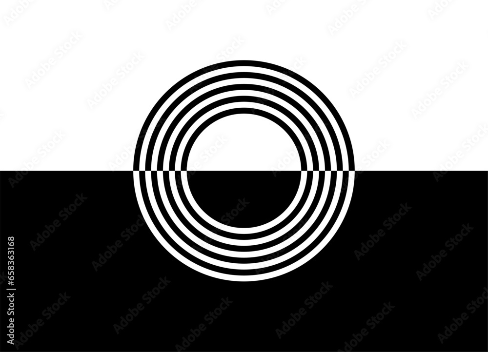 Black and white vector background in retro style with a circle of lines ...