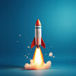 © Diana Vyshniakova - Rocket take off on blue background, concept of progress and innovation. Generative AI