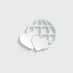 Poster - global earth icon with heart  love sign love world day icon
