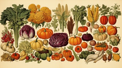 Canvas Print -  a painting of a variety of vegetables on a white background.  generative ai