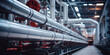 steel, plant, train, industry, engine, factory, technology, industrial,closeup of industrial pipelines around a factor on a sunny day, generative AI
