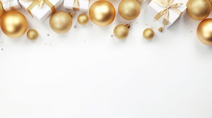 a white and gold christmas background with gold ornaments and bows. generative ai
