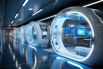 Poster - a futuristic medical facility where patients' genetic data is kept secure, showcasing the ethical as