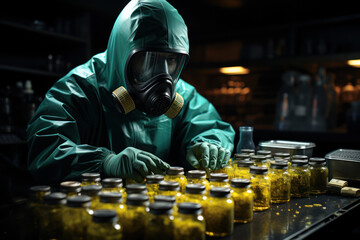 Poster - a laboratory technician following ethical disposal protocols for hazardous genetic materials. concep