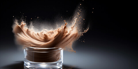 Wall Mural - makeup brush in the action of swirling inside a translucent loose setting powder jar, captured mid -