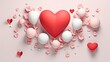 © Nadia - a red heart surrounded by white and pink balloons and hearts.  generative ai