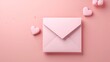  a pink envelope with hearts on a pink background with a pink background.  generative ai