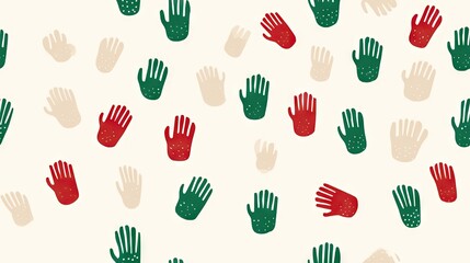 Canvas Print -  a pattern of many different colored hands on a white background.  generative ai