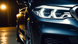 close up,Headlight by night. Front Car detail. The front lights of the luxury car. Car's light.generative ai