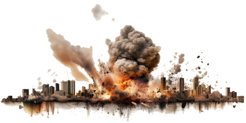photograph of Explosions in city isolated on transparent background