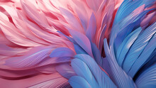 Realistic 3d Render, Very Detailed Feathers, Large Volumetric Lighting, Dramatic Shading, Colorful Layered Forms, Pastel Pink And Blue Tones, Futuristic Chromatic Waves Photorealism.