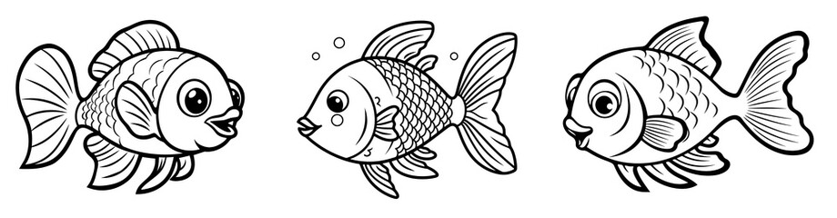 Cute fish, simple thick lines kids and preschool children cartoon coloring book pages. Generative AI