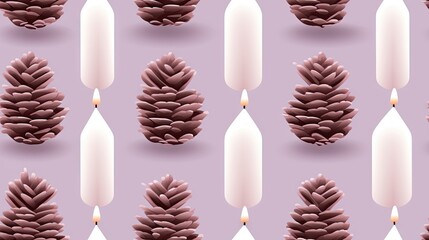 Poster -  a group of candles that are next to a pine cone.  generative ai