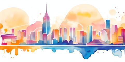 Naklejka na meble Watercolor Modern City silhouette. AI generated illustration