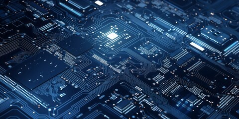 Aufkleber - A Blue Patterned Computer Circuit Board Illustrates IoT, Smart Home, and Security Advancements in the Digital World