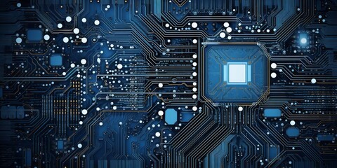 Aufkleber - A Blue Patterned Computer Circuit Board Illustrates IoT, Smart Home, and Security Advancements in the Digital World
