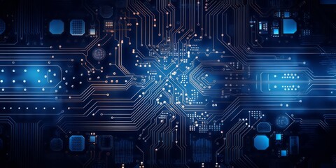 Aufkleber - A Blue Patterned Computer Circuit Board Illustrates IoT, Smart Home, and Security Advancements in the Digital World