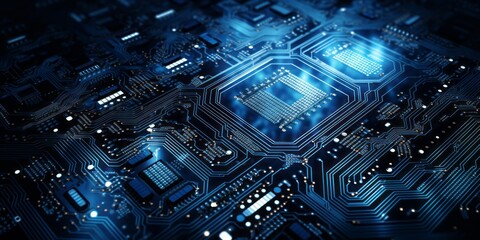 Aufkleber - A Blue Patterned Computer Circuit Board Illustrates IoT, Smart Home, and Security Advancements in the Digital World