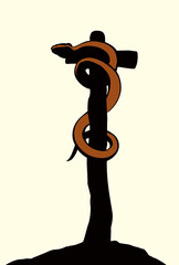 Wall Mural - The serpent on the pole. Vector drawing