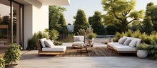 Spacious House Terrace With Modern Garden Furniture Area