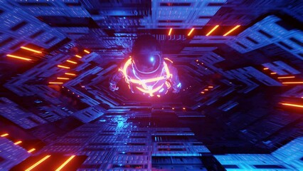 Wall Mural - Seamless looping astronaut flying inside a spaceship