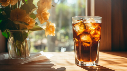 Cold brew coffee glass on the table 