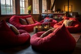 Fototapeta  - Sit back and unwind in a snug beanbag amidst a warm and welcoming lounge. Generative AI