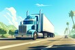 A modern truck with two hoppers driving along a highway under a clear blue sky on a summer day. Generative AI