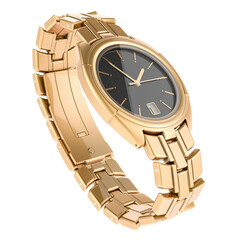 Poster - Golden mens wristwatch, 3D rendering isolated on transparent background