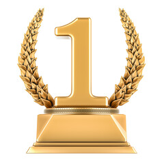 Poster - First place, golden trophy cup, 3D rendering isolated on transparent background