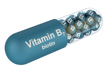 Wall Mural - Vitamin Capsule B7, Biotin. 3D rendering isolated on transparent background