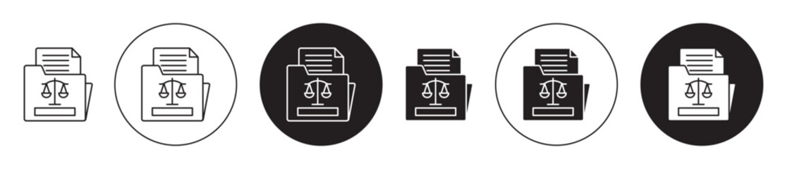 Court file icon set. legal petition vector symbol. legislation report sign. criminal bail paper sign in black filled and outlined style.