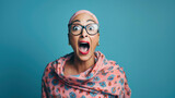 Fototapeta  - Young funny african american woman screaming wearing glasses looking crazy and amazed with open mouth . Shouting isolated on blue