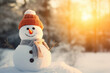 © Ekaterina Pokrovsky - Cheerful little snowman in hat and scarf outdoors on winter day
