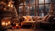 a cozy holiday setting with twinkling lights and classic Christmas decorations, adding warmth to the blurred background.