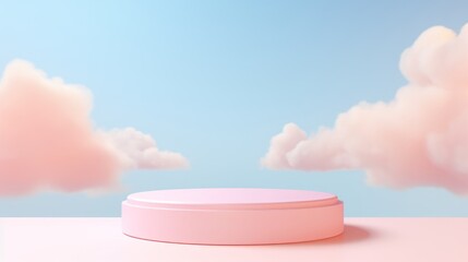 Wall Mural - Background pink podium sky 3d platform luxury product beauty display render heaven dreamy stage. Pink stand smoke scene podium white background pastel romantic space sunset abstract backdrop light.
