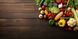 Assortment of fresh organic farmer vegetables food for cooking vegan vegetarian diet and nutrition. Copy space background, top view flat lay overhead : Generative AI