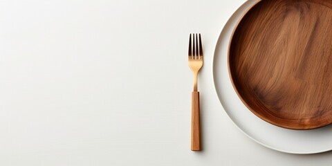 Poster - White plate, fork and knife on light background. Toned image. : Generative AI
