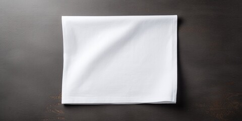 Poster - top view with white empty kitchen napkin isolated on table background. Folded cloth for mockup with copy space, Flat lay. Minimal style. : Generative AI