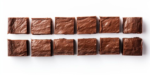 Poster - Chocolate brownies on white background, top view, copy space. Delicious homemade dark chocolate dessert, brownie. : Generative AI