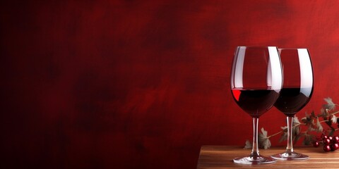Poster - Glass of red wine on a red background. : Generative AI