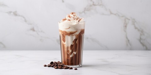 Aufkleber - Iced cocoa in clear glass on marble, copy space for your text : Generative AI