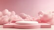 © Максим Зайков - Background pink podium sky 3d platform luxury product beauty display render heaven dreamy stage. Pink stand smoke scene podium white background pastel romantic space sunset abstract backdrop light.