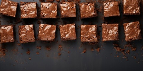 Poster - Chocolate brownies on white background, top view, copy space. Delicious homemade dark chocolate dessert, brownie. : Generative AI